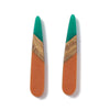 RW0061 - 4 pcs. Orange and Green Stripe Resin and Wood Teardrop Flat Pendant - 44mm x 8mm - (1.73" x 0.32")