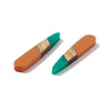 RW0061 - 4 pcs. Orange and Green Stripe Resin and Wood Teardrop Flat Pendant - 44mm x 8mm - (1.73" x 0.32")