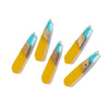 RW0062 - 4 pcs. Yellow and Aqua Stripe Resin and Wood Teardrop Flat Pendant - 44mm x 8mm - (1.73" x 0.32")