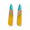 RW0062 - 4 pcs. Yellow and Aqua Stripe Resin and Wood Teardrop Flat Pendant - 44mm x 8mm - (1.73" x 0.32")