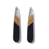 RW0064 - 4 pcs. Black and Clear Stripe Resin and Wood Teardrop Flat Pendant - 44mm x 8mm - (1.73" x 0.32")