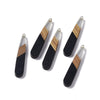 RW0064 - 4 pcs. Black and Clear Stripe Resin and Wood Teardrop Flat Pendant - 44mm x 8mm - (1.73" x 0.32")