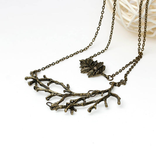 N038 - 1 pc. Antique Bronze Chain Link Necklace Antler - 52.5cm(20 5/8")