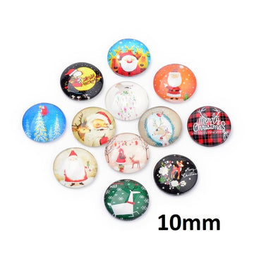 CA462 - 50 pcs Assortment of Circle Christmas Glass Round Dome Seals Tiles Cabochons - 10mm - Set 7