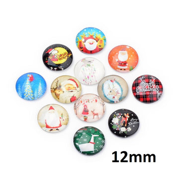 CA699 - 50 pcs Assortment of Circle Christmas Glass Round Dome Seals Tiles Cabochons - 12mm - Set 7