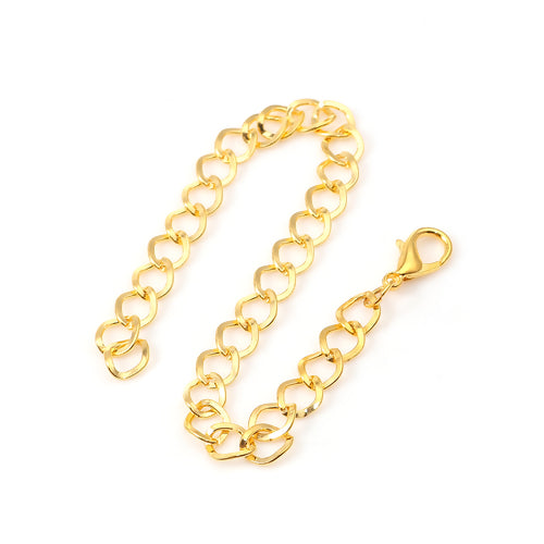 B003 - 10 pcs. Gold Plated Chain Link Bracelets with Lobster Clasps - 7 5/8 in (19.5 cm) - Style D - Claw Clasps