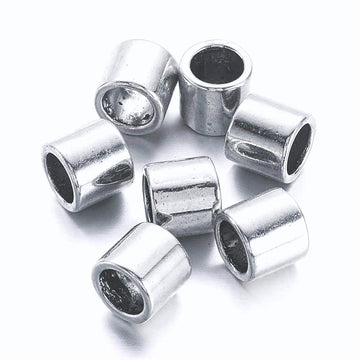 BD841B - 1000 pcs Silver Plated Smooth Tube METAL Spacer Beads - 7mm x 6.5mm - Large Hole: 5mm - Fits European Cords and Paracord!