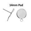 E677 - 10 pcs. 304 Stainless Steel Silver Earring Posts Studs Settings Bezels Cabochons Tacks with Loop - 14mm Glue Pad Setting - Parallel Loop