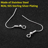 E921- 50 pcs 304 Stainless Steel 925 Sterling Silver Plated Earring Hooks with Spring and Ball - 25mm x 20mm - Hole Size: 2.3mm - Parallel Loop