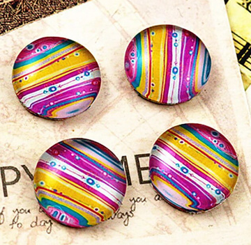 GC017 - 10 pcs Circle Pink and Yellow Stripes Glass Round Dome Seals Tiles Cabochons - 12mm