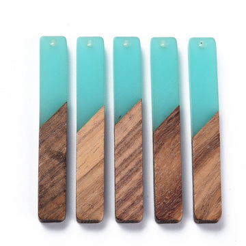 RC0036 - 4 pcs. Teal Resin and Wood Rectangle Flat Pendant - 52mm x 8mm - (2.05" x 0.32")