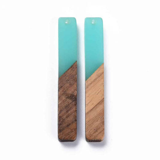 RC0036 - 4 pcs. Teal Resin and Wood Rectangle Flat Pendant - 52mm x 8mm - (2.05" x 0.32")