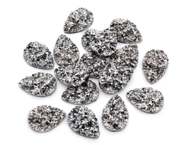 RC0009 - 10 pcs Druzy Resin Embellishment Cabochons Silver Gunmetal - 18x13mm - Teardrop - 18mm x 13mm - 4.5mm Thick