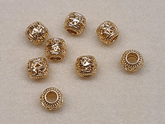 BD411 - 5 pcs Gold Plated Carved Filigree METAL Ball Spacer Beads - 10mm - Large Hole: 4.8mm - Fits Paracord and European Beads!