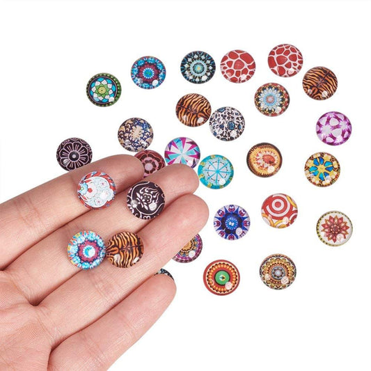 CA668 - 10 pcs Circle Retro Glass Round Dome Seals Tiles Cabochons - 12mm