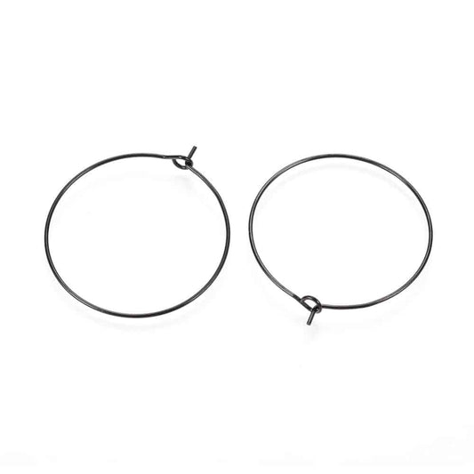 W039 - 10 pcs. 316L Surgical Stainless Steel Black Wine Charm / Earwire Hoop Rings - 25mm - 20 Gauge (0.8mm Thick) - Hypoallergenic!