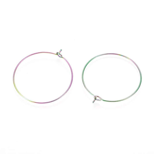 W040 - 10 pcs. 316L Surgical Stainless Steel Rainbow Wine Charm / Earwire Hoop Rings - 25mm - 20 Gauge (0.8mm Thick) - Hypoallergenic