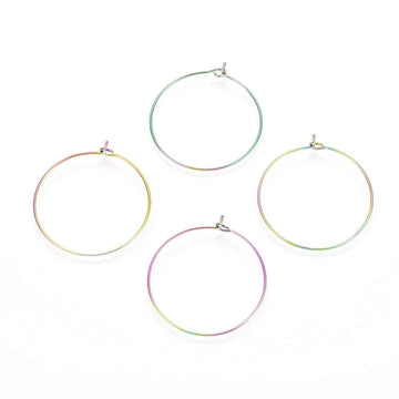 W040 - 10 pcs. 316L Surgical Stainless Steel Rainbow Wine Charm / Earwire Hoop Rings - 25mm - 20 Gauge (0.8mm Thick) - Hypoallergenic