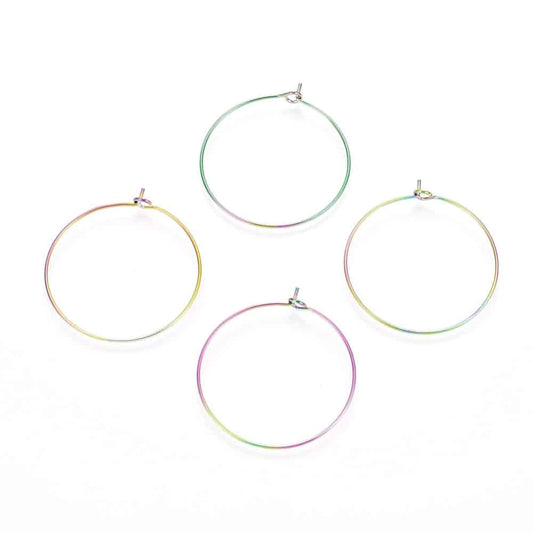 W040 - 10 pcs. 316L Surgical Stainless Steel Rainbow Wine Charm / Earwire Hoop Rings - 25mm - 20 Gauge (0.8mm Thick) - Hypoallergenic