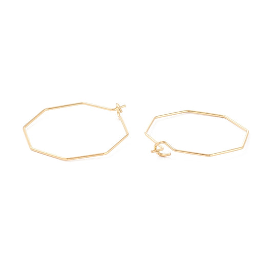 W041 - 10 pcs. 316 Surgical Stainless Steel Ion Gold Plated Wine Charm / Earwire Hoop Rings - 25mm - 21 Gauge (0.7mm Thick) - Hypoallergenic! Octagon