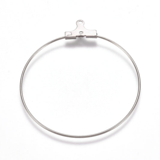 W042 - 10 pcs. 304 Stainless Steel Wine Charm / Earwire Hoop Rings - 35mm - 21 Gauge (0.7mm Thick) - Tarnish Resistant!