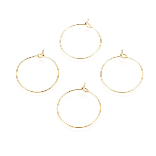 W043 - 10 pcs. 316L Surgical Stainless Steel Gold Plated Wine Charm / Earwire Hoop Rings - 20mm - 21 Gauge (0.7mm Thick) - Hypoallergenic! - Style A