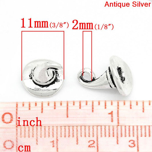 P178 - 10 pcs. Antique Silver Wizard Witch Hat Halloween Charms Pendants - 11mm x 11mm