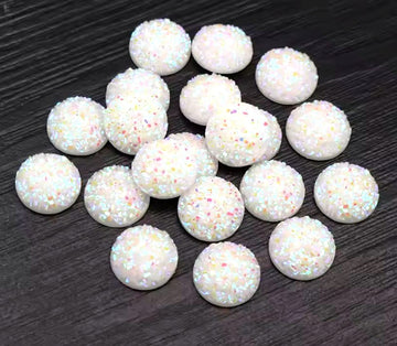 RC0087 - 10 pcs Druzy Resin Embellishment Cabochons White AB Multicolor - 10mm - Dome Circle
