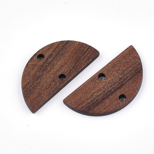 WP0005 - 10 pcs. Brown Wood Half Circle Flat Connectors – 28mm (1.1″) x 14mm (0.56")
