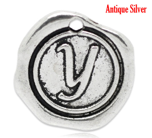 BD170 - 5 pcs. Antique Silver LARGE Letter "Y" Alphabet Letter - 18mm x 18mm - Wax Design