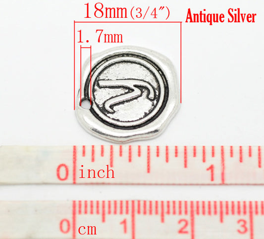 BD170 - 5 pcs. Antique Silver LARGE Letter "Y" Alphabet Letter - 18mm x 18mm - Wax Design