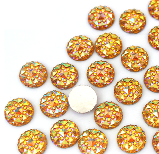 RC0031 - 10 pcs Druzy Resin Embellishment Cabochons Orange Yellow Multicolor AB - 14mm - Shimmer Style