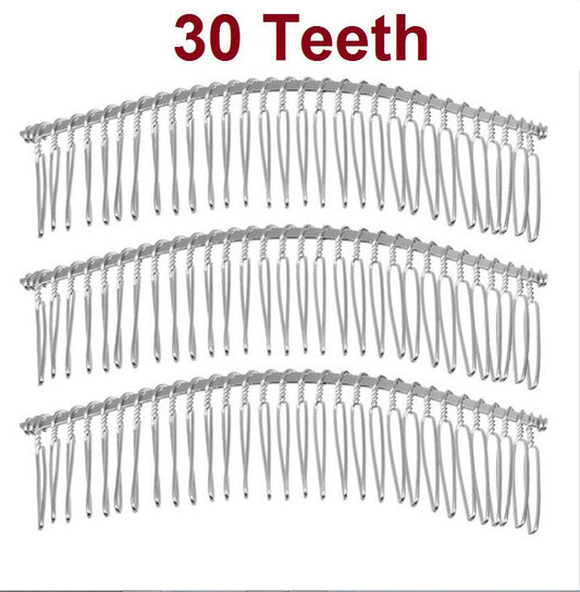 H001 - 6 pcs. - Silver Tone Comb Hair Clips - 120mm x 35mm (4.75" x 1.5") - 30 Teeth