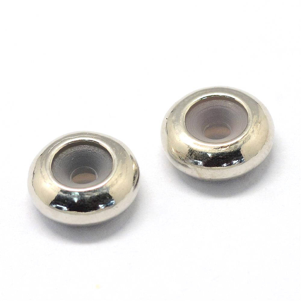 BD384 - 10 pcs Silver Tone Smooth Spacer Stoppers with Rubber - 9mm x ...