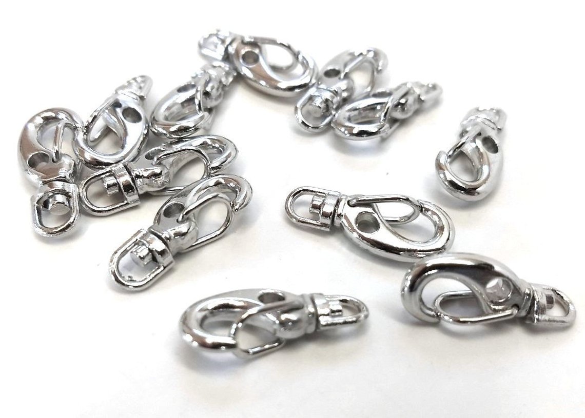 CL152 - 12 pcs. Silver Tone Lobster Clips Swivel Clasps for Key Ring ...