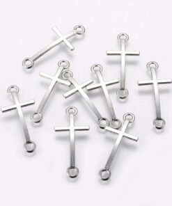 P306 - 10 pcs. Antique Silver Cross Charms Connectors Pendants - 39mm x 17mm