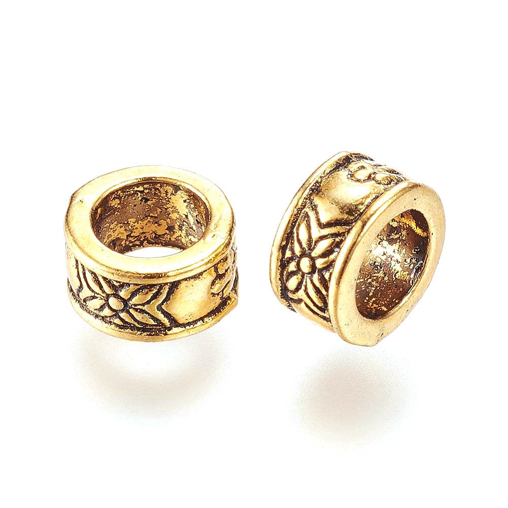 BD668 - 50 pcs. Antique Gold Metal Ring Spacer Beads- 8mm x 4.5mm - Hole  Size: 5mm - They fit Paracord and European Cords! - Favored Memories
