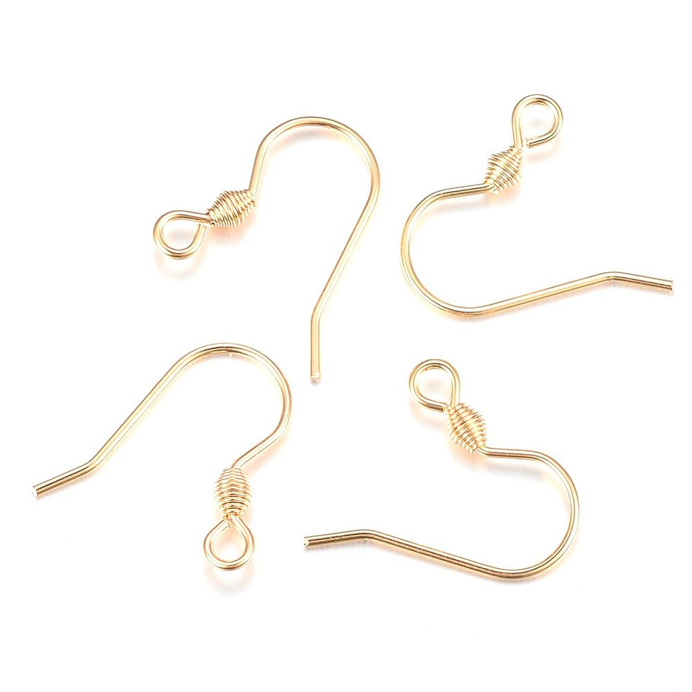 E714 - 20 pcs 304 Stainless Steel Earring Hooks with Spring - Golden - 16mm  x 18mm - Hypoallergenic! Tarnish Resistant! Hole size: 2.5mm - Favored  Memories