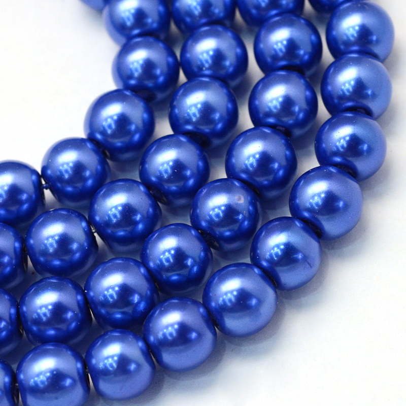 BD057 - 6mm Bright Blue Glass Pearl Imitation Round Beads - 32 inch ...