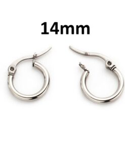 E981 - 10 pcs (5 pairs) 304 Stainless Steel Silver Tone Earring Hoops - 14mm (0.55 inch)